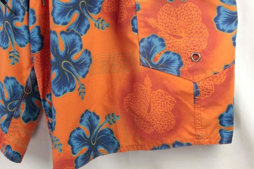 Volcom Mod Tech Men 32 Orange Board Shorts Swim Trunks Floral Hawaiian Theme EUC - Picture 6 of 10