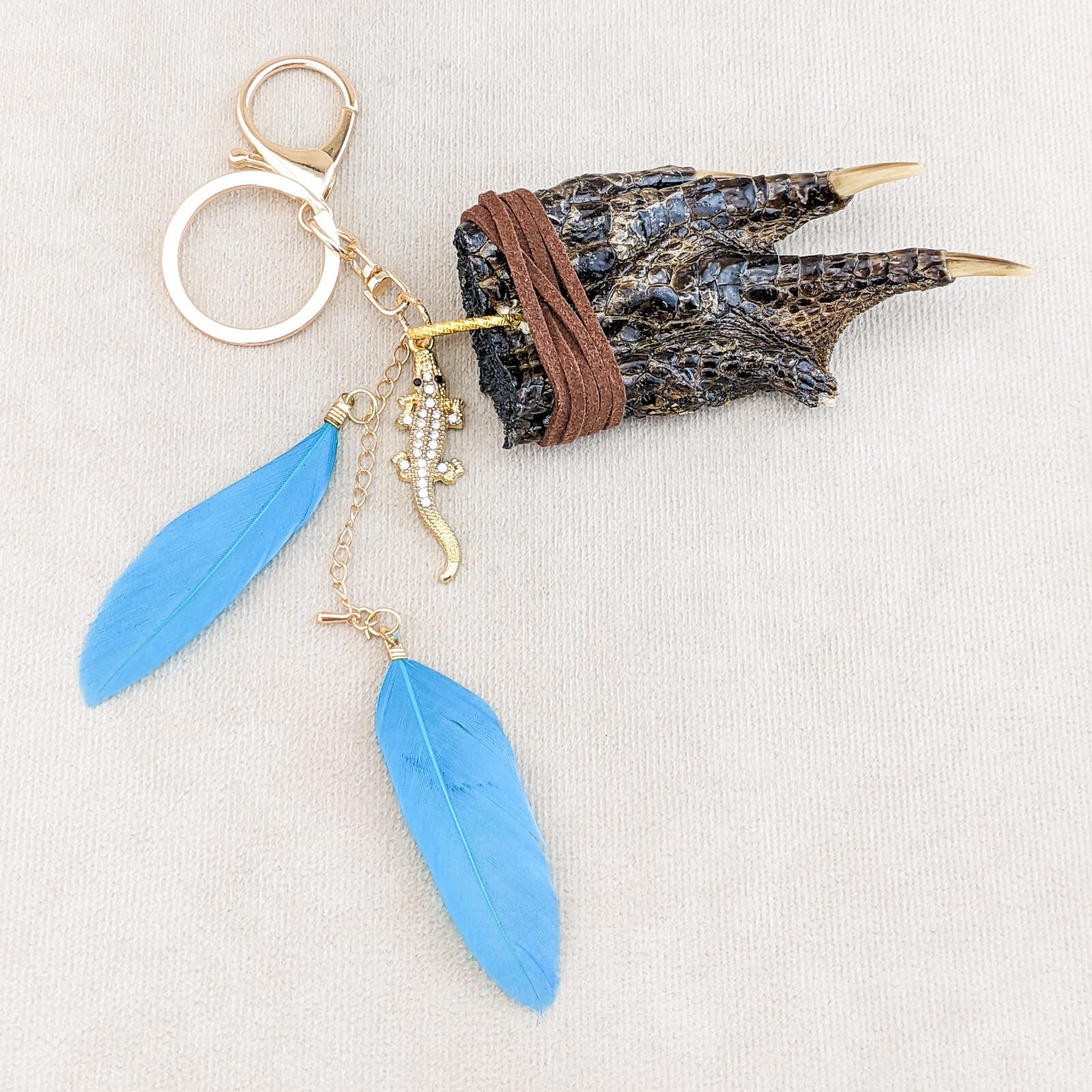 Alligator Foot & Gold Gator charm talisman keychain hook Taxidermy gift claws