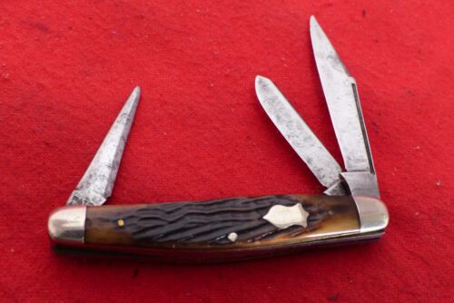 vintage Unbranded 3-3/8" Closed bone punch blade stockman knife - Imagen 1 de 4