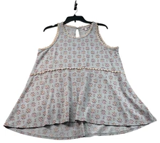 Lauren Conrad Blouse Women Size Large Blue Pattern Sleeveless Embroider Stretch