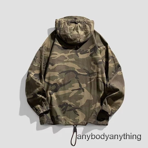Men's Hooded Camouflage Smock Jacket Army Green Pullover Pocket Coat Top Outwear image 14