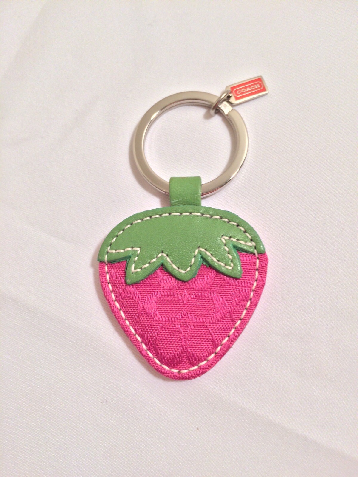 RARE Coach Signature Fabric Pink Strawberry Keychain/… Gem