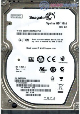 ST9500323CS Seagate PIPELINE HD 500GB 5.4K RPM 3Gb/s 2.5'' SATA LAPTOP Hard Drive