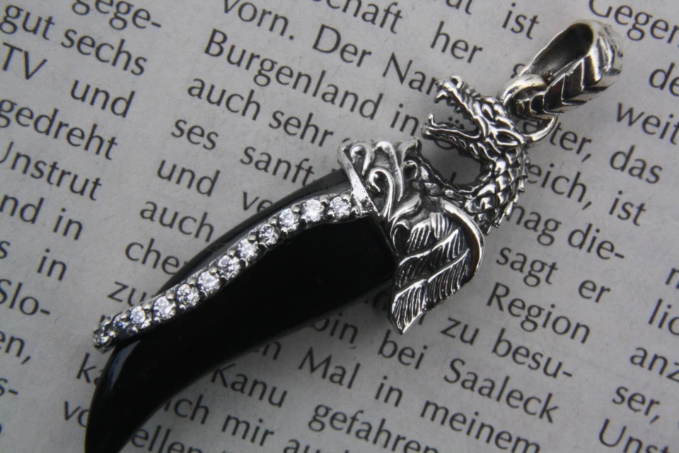 Ciondolo Drago Dente Cuore Zirconia Argento Ciondolo 925 Argento - Immagine 3 di 3