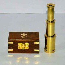 Brass Polished Nautical Telescope With Wooden Box Marine Vintage Good Gift IteM