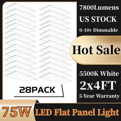 2X4Ft Commercial Led 7800LM 0-10V Dimmable Drop Ceiling Flat Panel Troffer Light
