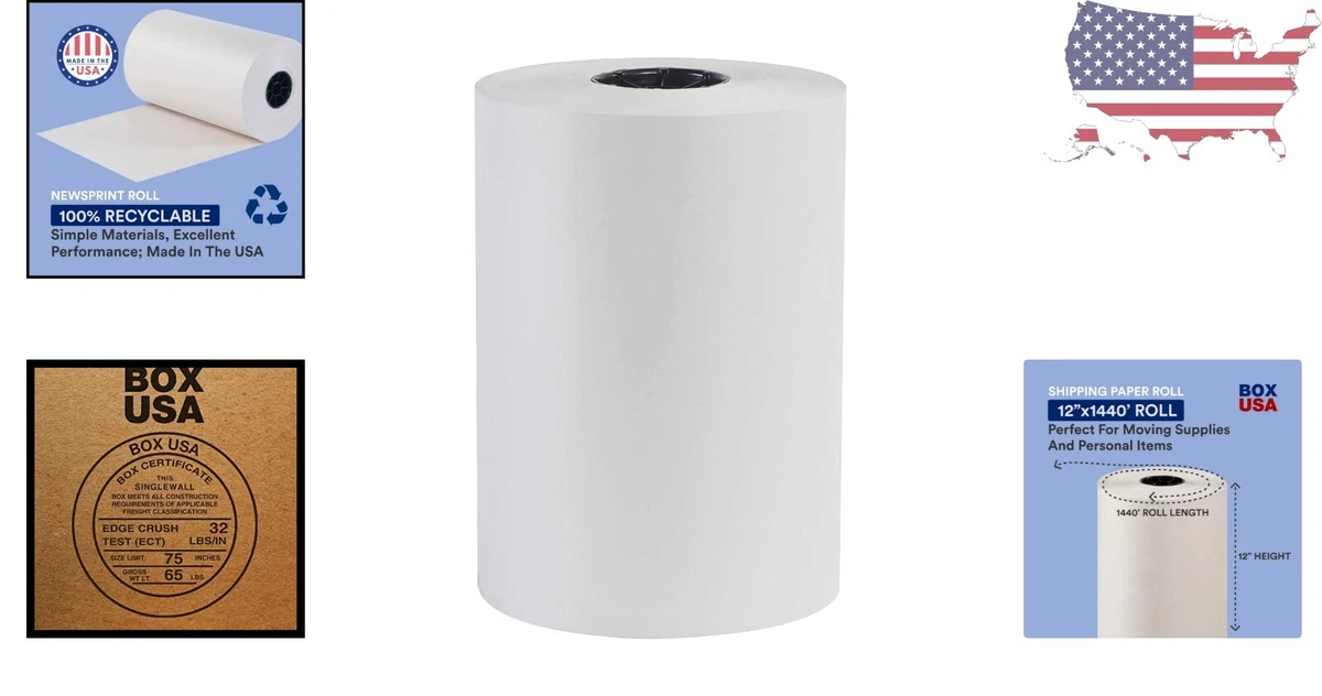 Large White Newsprint Packing Paper Roll 1440 L x 12