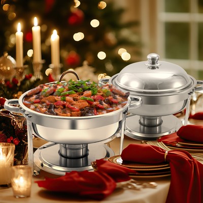 Chafing Dish Buffet Set, 6QT Stainless Steel Round Food Warmer for Commercial