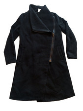 Divided Black Wool Blend Jacket Womens Size 2 Zip Front Peacoat Long Overcoat