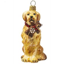 Golden Retriever with Teddy Bear Polish Glass Dog Ornament