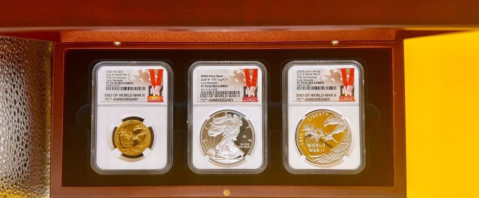 2020 75th WWII Gold and Silver 3 Coin Set NGC PF70  VICTORY LABEL - Image 2 of 4