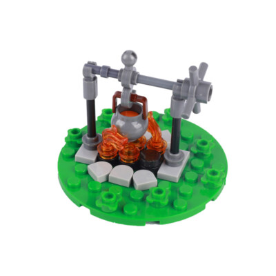 MOC Medieval Campfire Bonfire Cooking Model Building Blocks Set Bricks Toys