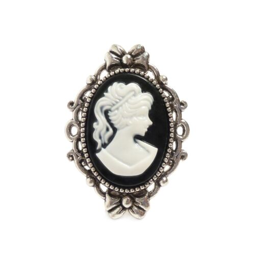 Victorian Gothic Black and White Cameo ring, silver steampunk wedding goth - Picture 1 of 3