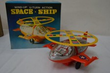 VINTAGE WIND UP SPACE SHIP COPTER TIN PLASTIC UNUSED BOXED TAIWAN 1970's