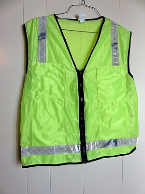 DK-1 Safety Vest High Visibility Reflective Stripes Pockets Yellow  Security Lg