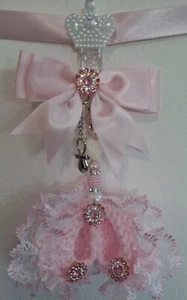Pram charms**new**girl Pink  booties  pram charm hand knitted With Silver Dummy