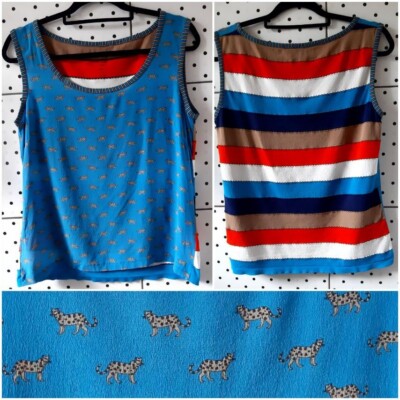 MARCCAIN Women Stretch/Silk Top Sleeveless T-Shirt Animal/Striped Print Size M/L