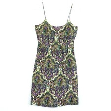 J Crew Sz 4 Dress Blouson Royal Paisley Purple Yellow Green Silk Sleeveless