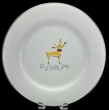 Pottery Barn Reindeer RUDOLPH Chop Plate White Platinum Silver Trim Japan 12”