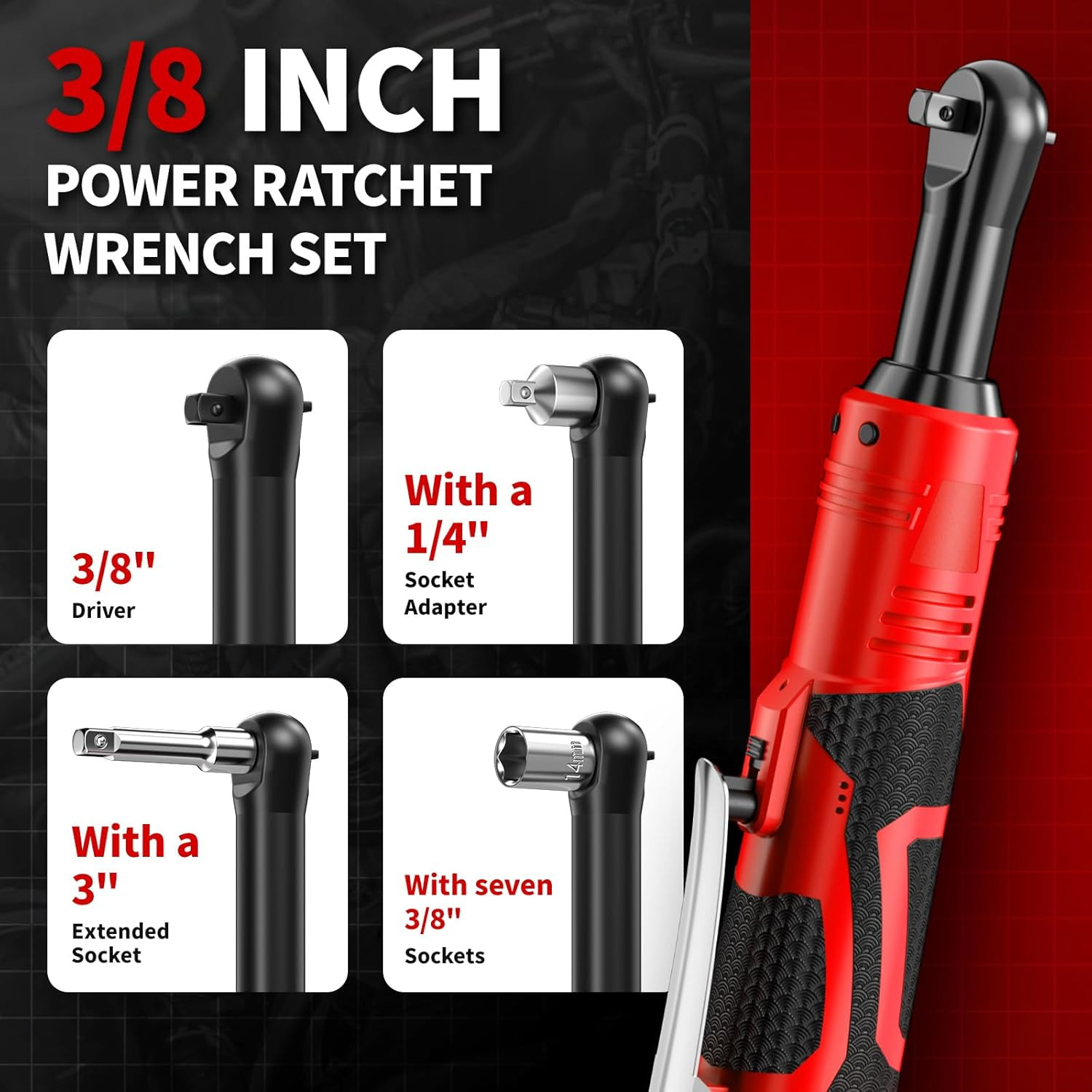 Cordless Electric Ratchet Wrench Set, 40 Ft-Lbs, 550 RPM Power Ratchet,16.8V Ele