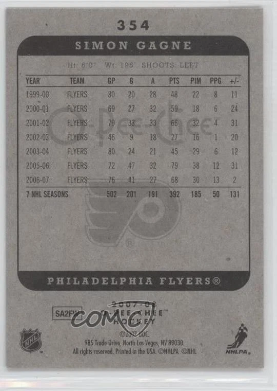 2007-08 O-Pee-Chee Simon Gagne #354 - Image 2 of 2