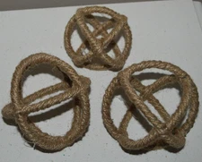 NAUTICAL ROPE BALL DECOR JUTE 3 BALLS DECOR COASTAL BOWL FILLER 12" AROUND VGC