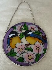 Stained Glass Bird Suncatcher Round Floral Window Hanging Panel Decor
