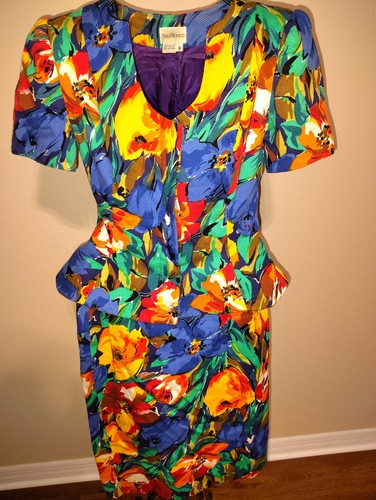 Vintage 80s Raul Blanco Floral Size 8 Skirt Suit Set Peplum Jacket #2