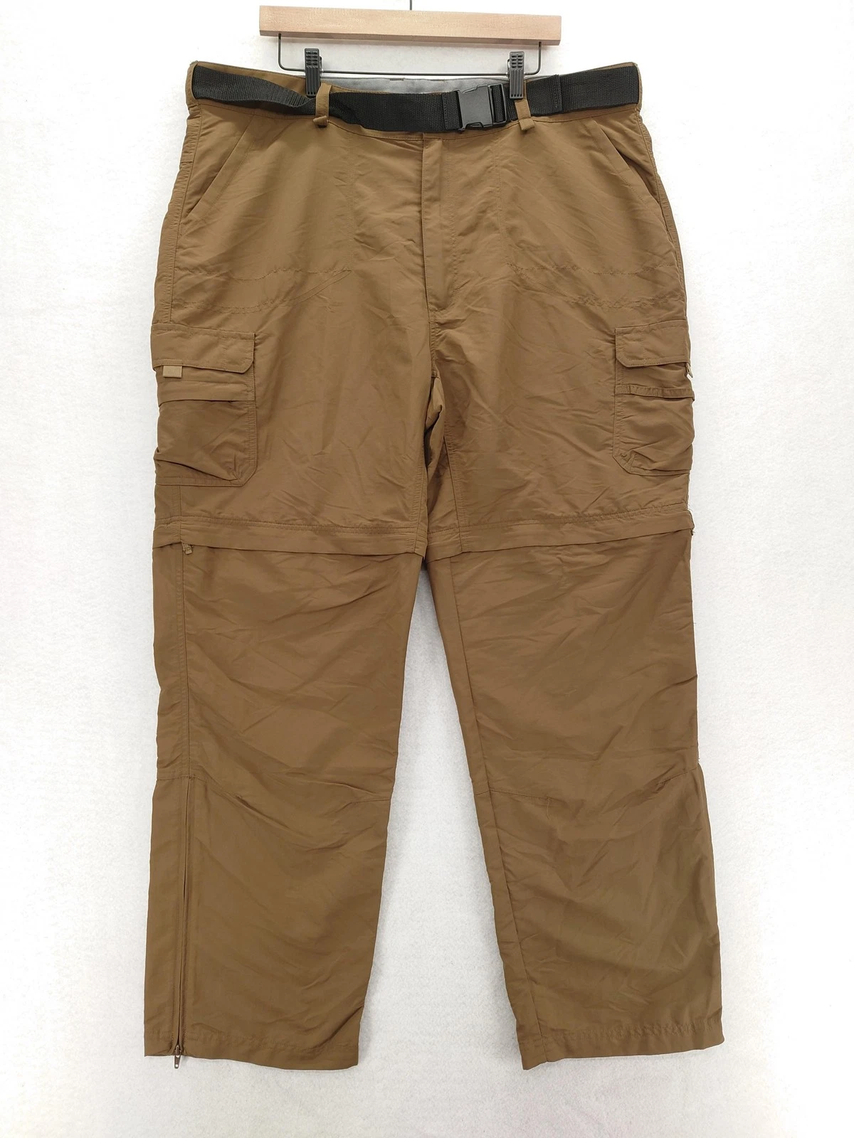 Cabela's Pants Mens 42x32 Brown Convertible Cargo Zip Off Nylon Hiking Quick Dry
