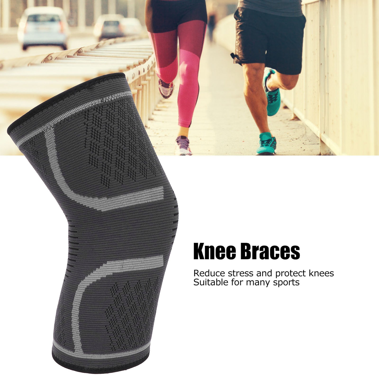 Knee Compression Sleeves Support Nylon Breathable NonSlip Protection Grey Kn.
