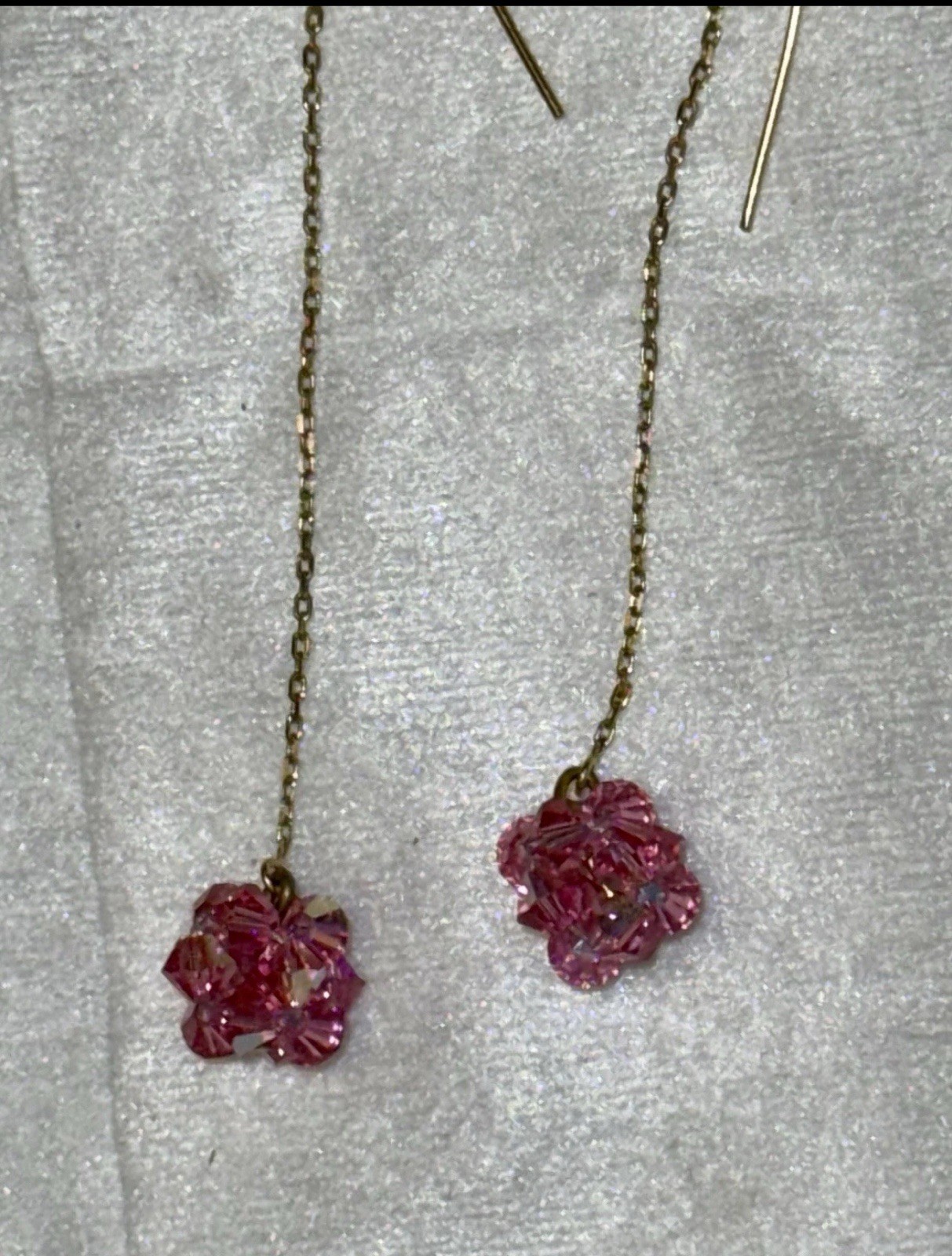 14K Solid Yellow Gold Drop Dangle Threader Earrin… - image 5