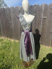 Vtg 80  s Gunne Sax Striped PromDress Satin One Shoulder Flawed