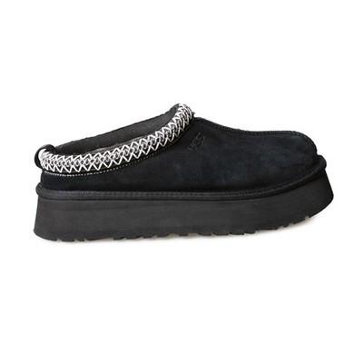 UGG TAZZ BLACK SUEDE SHEEPSKIN MULE PLATFORM WOMEN'S SLIPPERS SIZE US 8/UK 6 NEW