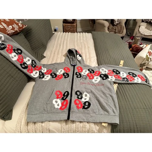 Gino Green Global Zip Up Hoodie Gray 4XL GGG 99 All Over Print Rhinestone Y2K - product listing photo
