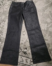DG2 Diane Gilman Jeans Womens  8P Black Metallic Shimmer Straight Leg Stretch 