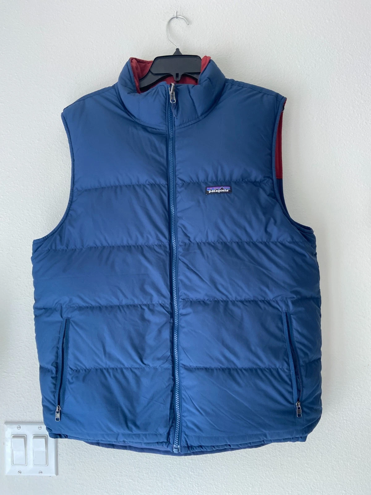 Patagonia Bivy Down Vest Blue Colorblock Reversible Insulated Full Zip sz L