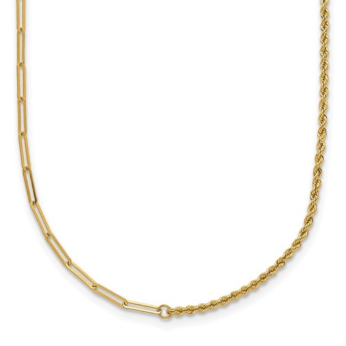 14k Yellow Gold Polished Paperclip / Rope Link Necklace 18" 1.8gm