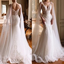 V-Neck Mermaid Wedding Dresses Lace Applique Corset Spaghetti Straps Bridal Gown