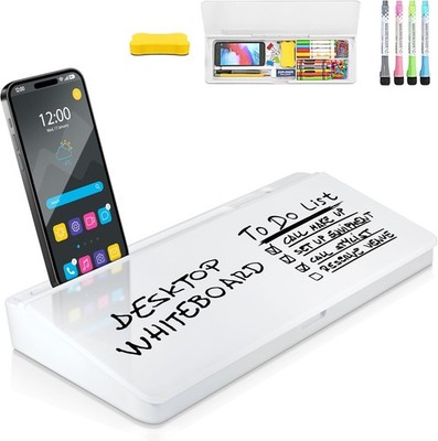 Glass Dry Erase Desktop Board with Storage