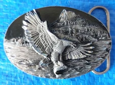 Vintage American Bald Eagle Patriotic Mountains Bergamot Brass Works Belt Buckle
