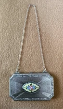 SILVER-TONE RECTAGULAR COMPACT W/FINE ENGRAVING & ENAMEL MEDALLION