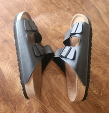 Birkenstock Arizona Men's 9.5 Black Leather 2-Strap Adjustable Buckle Sandals