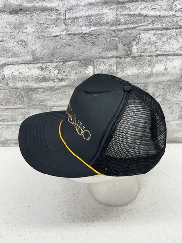 Vintage Bucking Horse WYOMING Black Gold Foam Mesh SnapBack Trucker Hat Cap - Picture 2 of 4