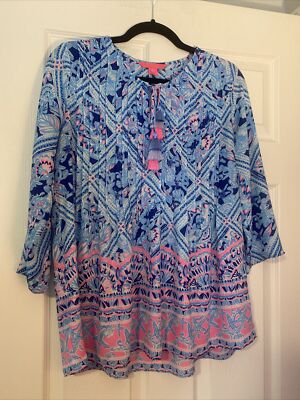 Lilly Pulitzer Marilina Tunic Top Meet Me On The Dock Size Small Engineered