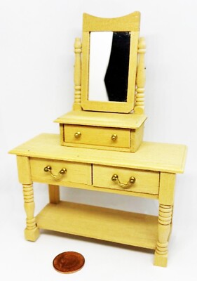 Dolls House Natural Finish Wooden Dressing Table Bedroom Tumdee 1:12 Scale AU