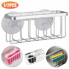 Sponge Holder for Kitchen Sink with Suction Cup Stainless Steel Caddy Organizer