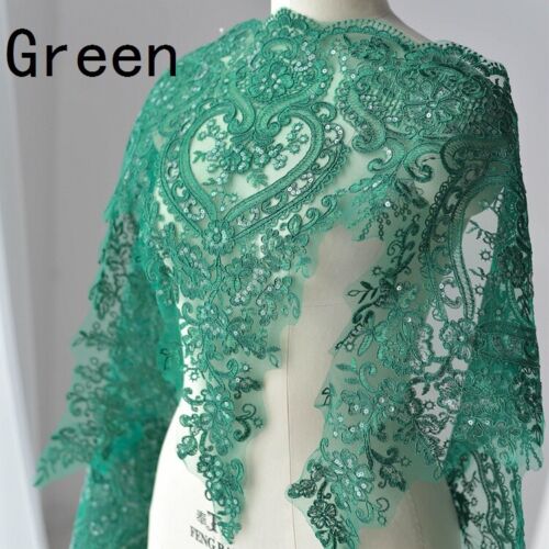 90cm Lace Sequin Edge Trim Wedding Dress Embroidered Flower Applique DIY Fabric - Picture 4 of 32