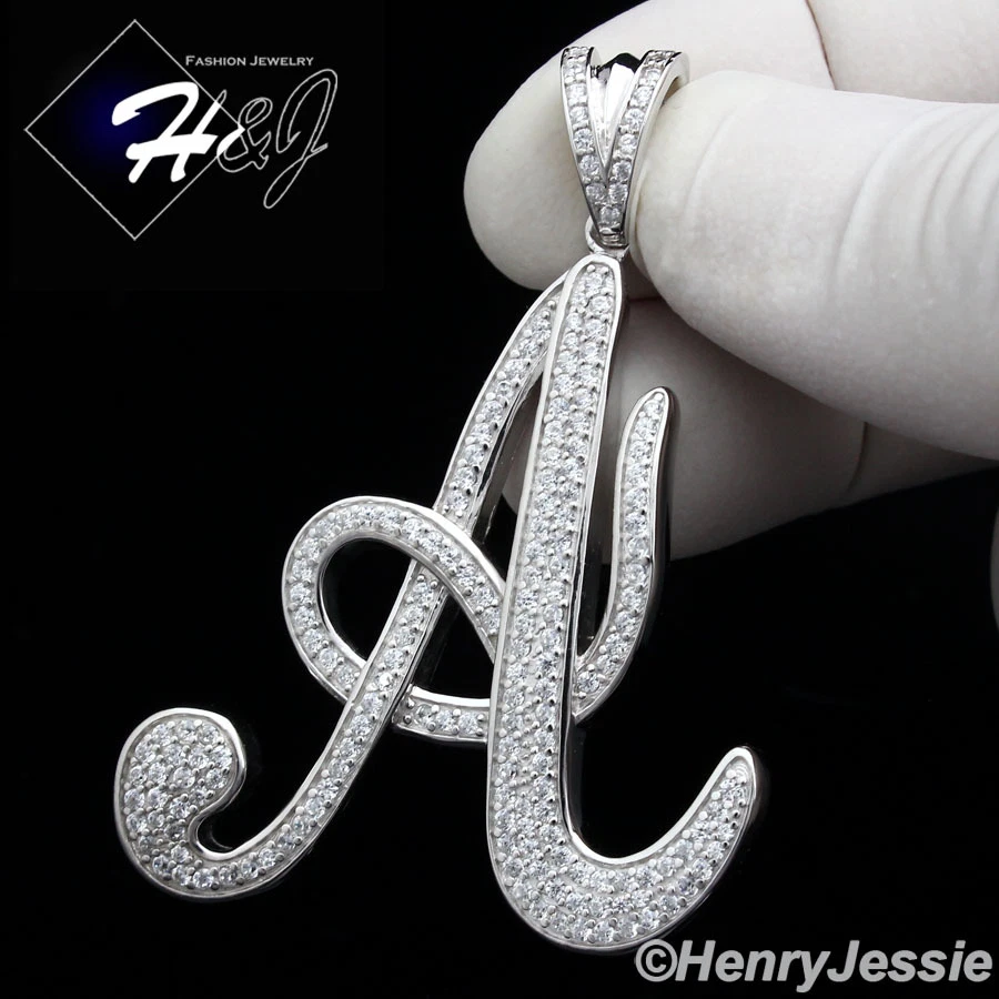 MEN 925 STERLING SILVER ICY BLING CZ GOLD PLATED SILVER LETTER