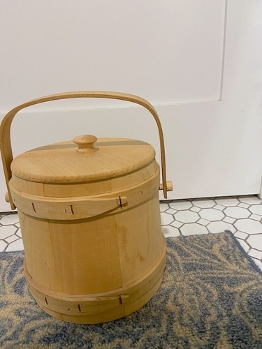 Super! NOS vtg 1970s repro Natural Wood SUGAR BUCKET Firkin signed BASKETVILLE - Picture 2 of 16