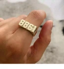 Men's Solid Metal Customized Number Name Ring 14k Yellow Gold Plated